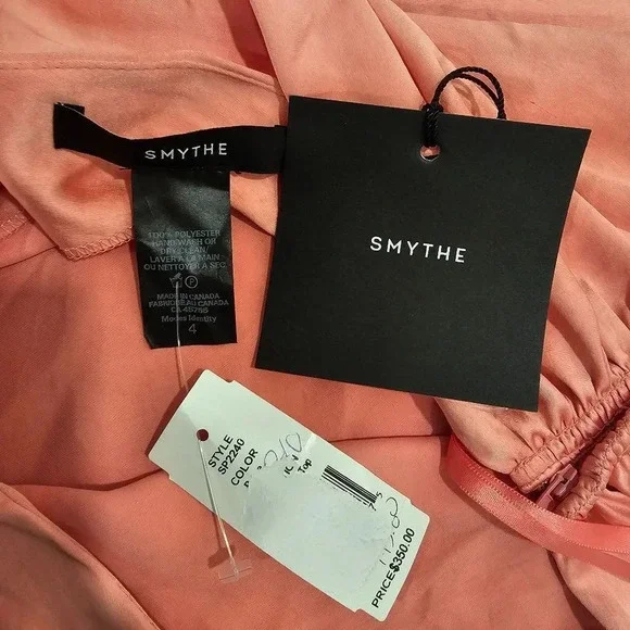 Smythe Ruffle Trim One Shoulder Top Rose Pink Size 4 Satin Smocked Blouse